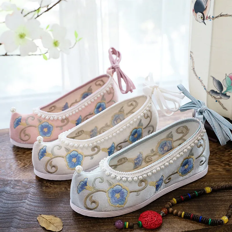 Оригинальная обувь антикварные туфли Hanfu красная женская с вышивкой высокие