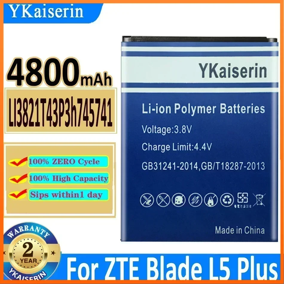 YKaiserin Li3821T43P3h 745741 Аккумулятор для ZTE Blade L5 L 5 PLUS L5PLUS C370 4800 мАч гарантия на