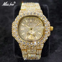 missfox iced out watch for men luxury fashion gold quartz watches hip hop high quality waterproof male daimond clock 2022 new