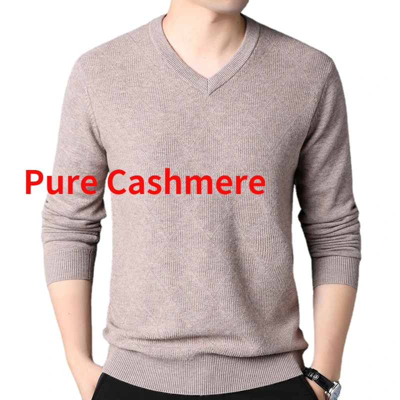 

New Arrival Fashion High Quality Pure Cashmere Men's V-neck Bottomed Sweater Men's High-end Casual Warm Sweater Size XS-4XL