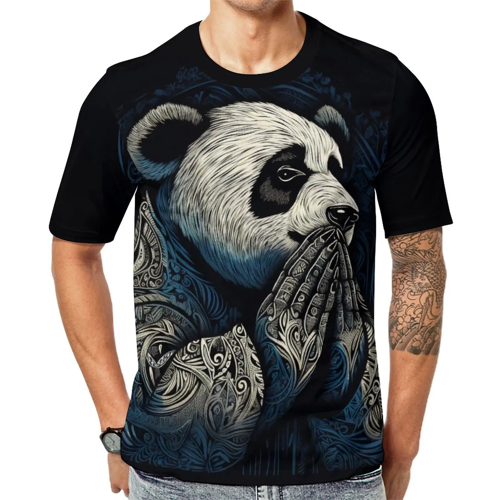 

Panda T Shirt Art Illustration Fashion T-Shirts Men Kawaii Tee Shirt Original Short Sleeve Graphic Tees Big Size