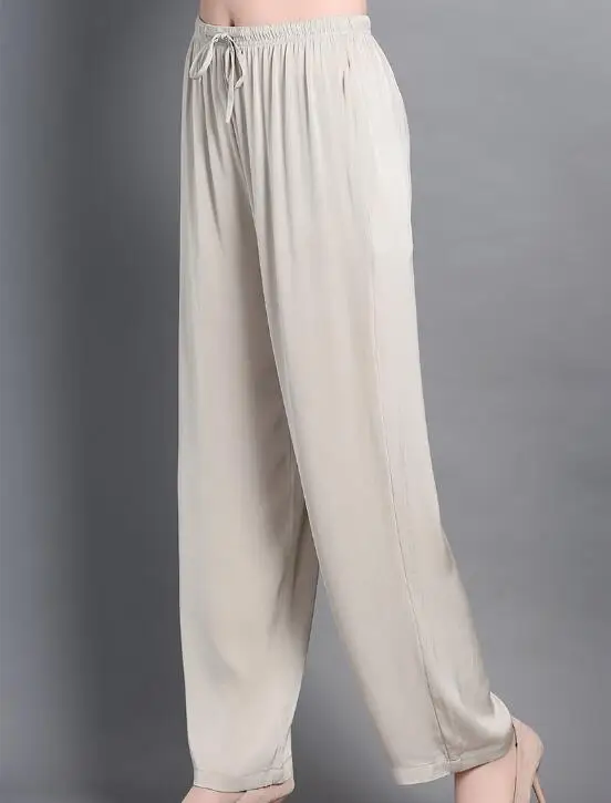 Women Summer Trouser Long Pant Silk Fashion Straight Thin