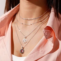 multilayer hot sale tree of life crystal pendant necklace for women gift gold silver color heart moon elegant jewelry on neck