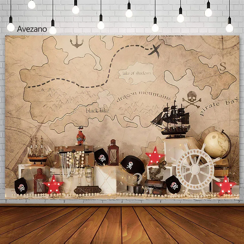 

Фотофон Avezano с изображением пиратского торта для детской фотосъемки