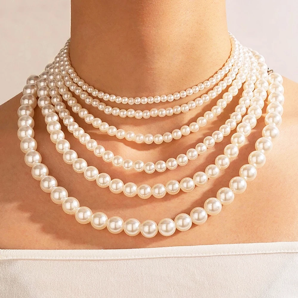 

New Collares para mujer Elegant Big White Imitation Pearl Beads Choker Clavicle Chain Necklace For Women Wedding Jewelry Collar