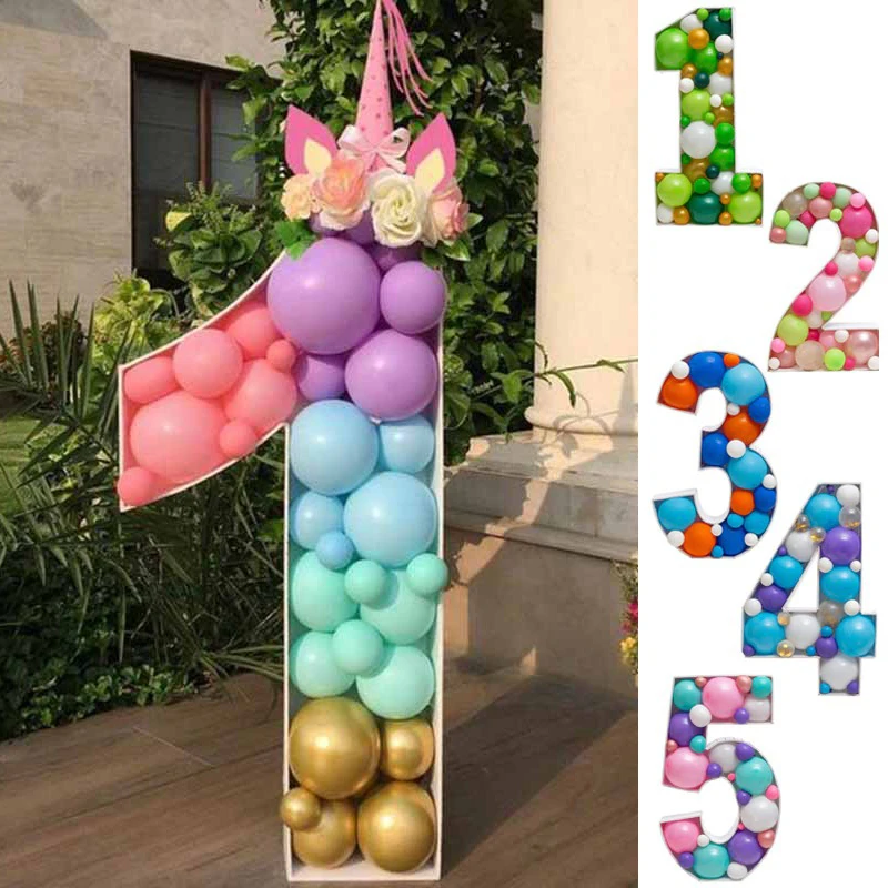 

DIY 73cm/100cm Mosaic Balloon Box Birthday Number 0-9 Balloon Filling Box Anniversary Baby Shower Wedding Decor Party Backdrop