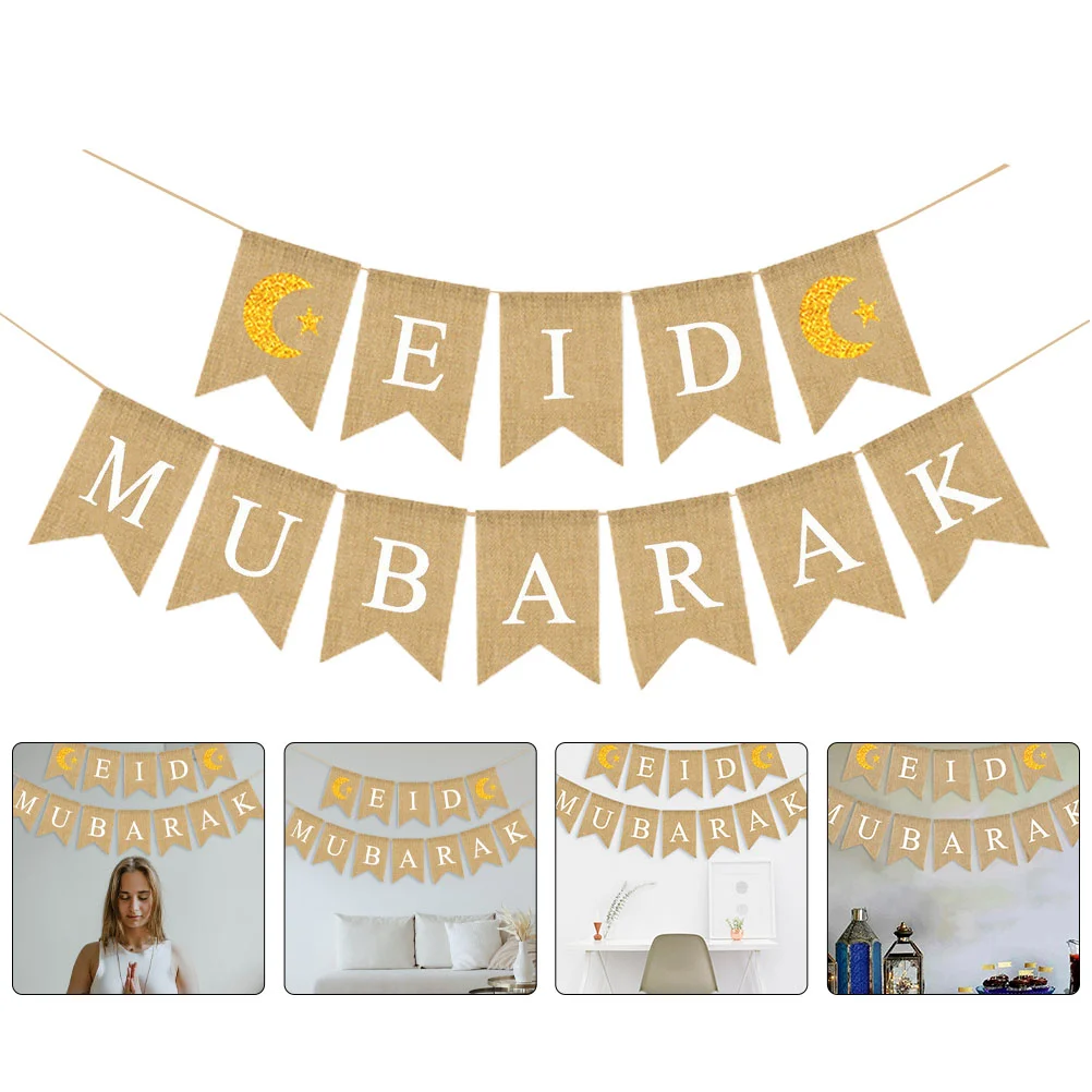

1 Set Jute Burlap Eid Mubarak Banner Eid Mubarak Party Decorations Banner Ramadan Eid Mubarak Decorations