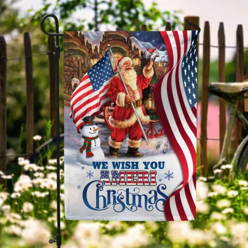 Желаем вас Ameri Рождественский патриотический садовый флаг Санты