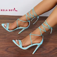 sexy peep toe heel sandals for women pointed leather rubber cross belt pure color high heels point lace ankle strap party pumps