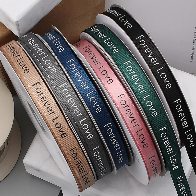 

(50Yards) 3/8" 10mm Printed FOREVER LOVE Grosgrain Ribbon Valentine Gift Box Decoration Wedding Crafts Ribbons #505968
