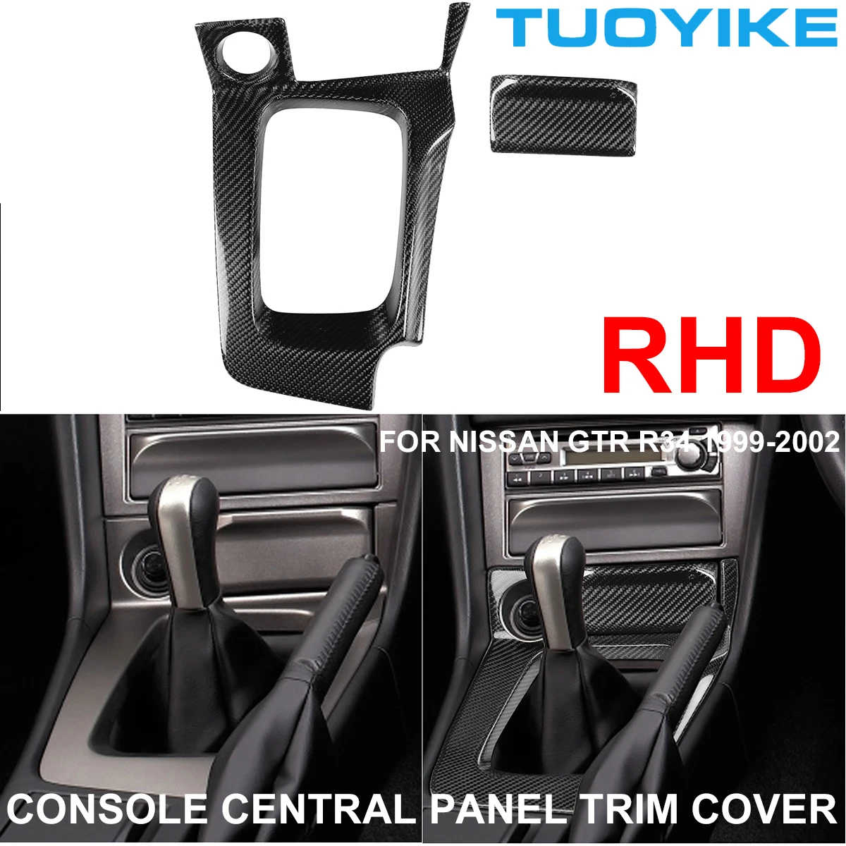 

RHD Car Styling Real Dry Carbon Fiber Central Console Gear Shift Decal Trim Cover Panel Sticker For Nissan GTR R34 1999-2002