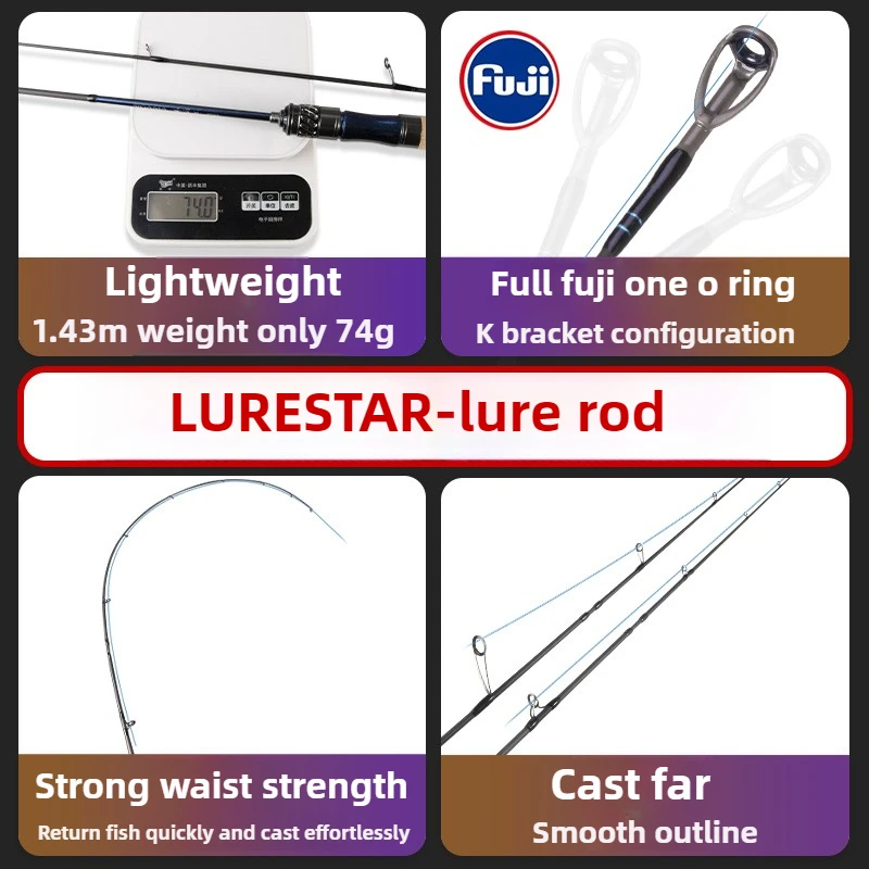 Фото LURESTAR Lure Rod Carbon Ультралегкий и ультрамягкий универсальный потоковый стержень 1,6–2,13 м Направляющее кольцо FUJI UL/L Твердость приманки Wt 1 г-10 г №2