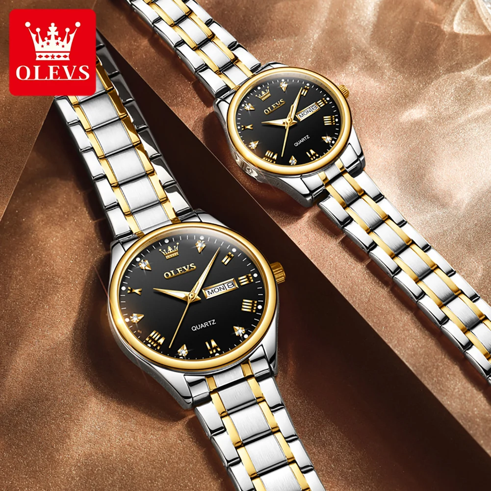 OLEVS 2022 New Couple Watches Luxury Brand Business Diamond Quartz Wristwatches Fashion Lover's Watch Waterproof Montre Femme