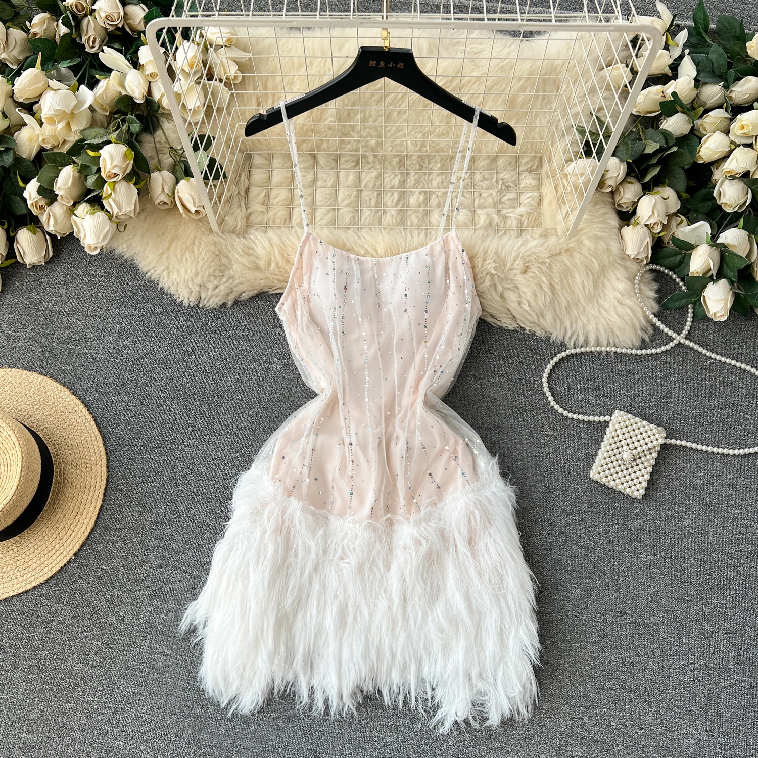 

Elegant Chic Mesh Tassels Patchwork Strapless Dress French Evening Party Vestidos Women Party Ceremonial Mini Hip Wrap Dress