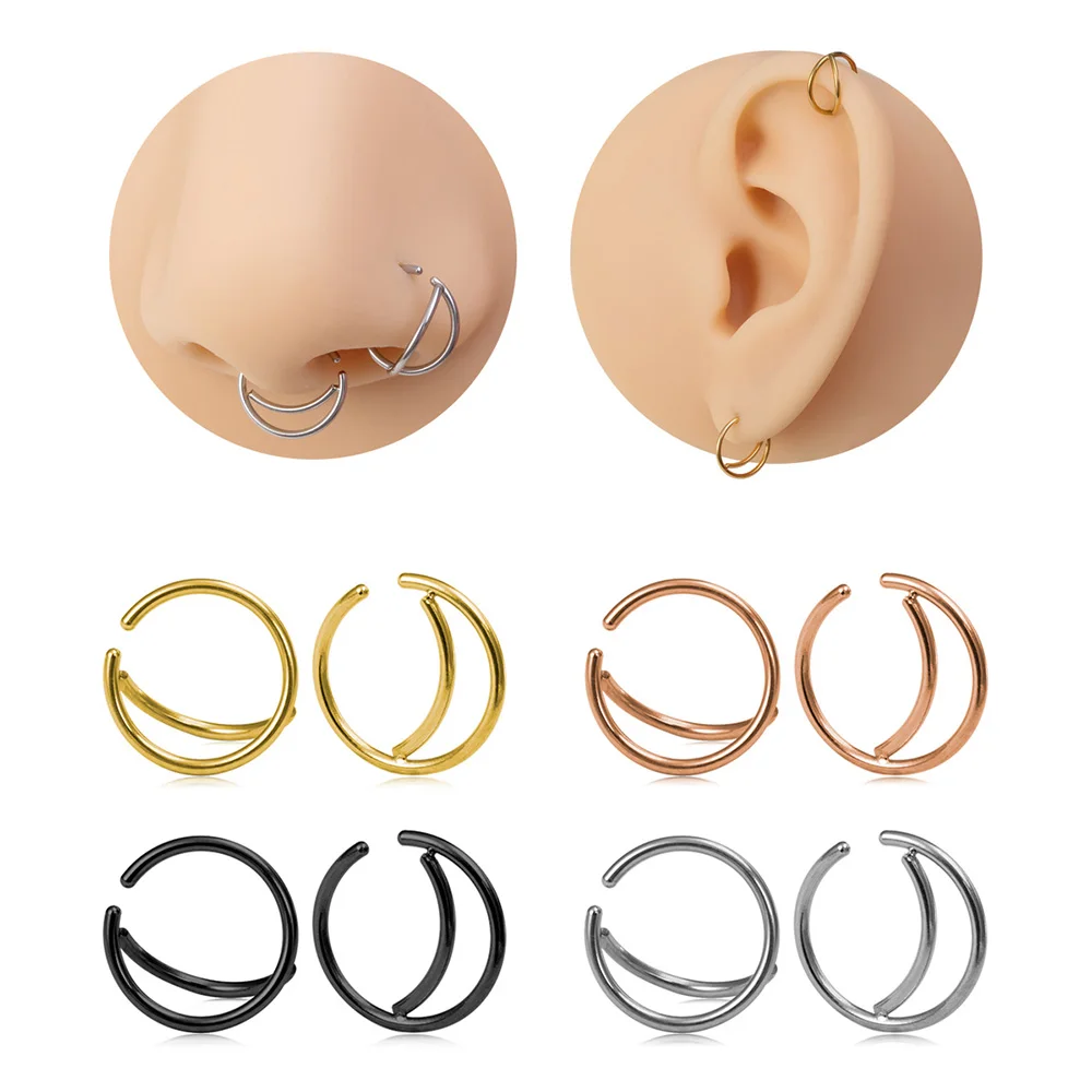 

2Pcs/Lot Surgical Steel Nose Septum Rings Nostril Piercing Jewelry Cartilage Helix Tragus Earring Hoop Retainer for Women 20G