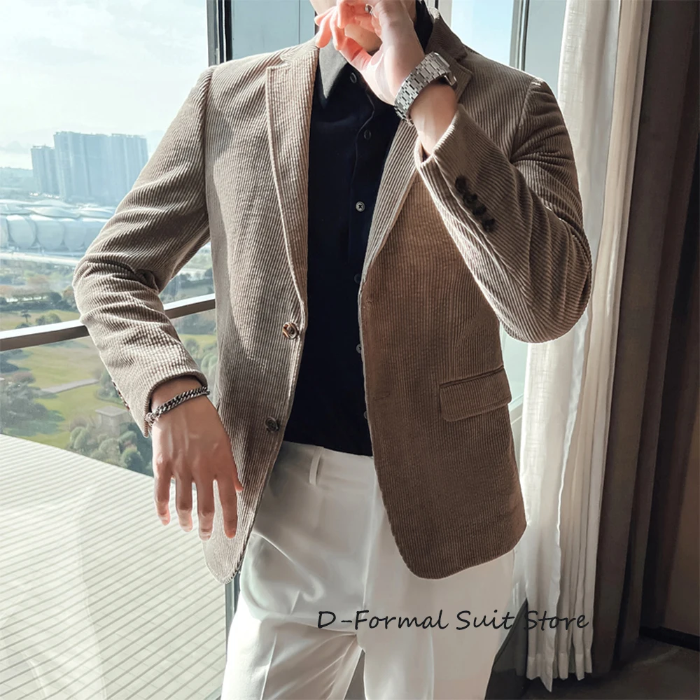 

Men's High Quality Single-Breasted Business Blazers Male Slim Fit Corduroy Fashion Suit Jackets Man Leisure Tuxedo معاطف