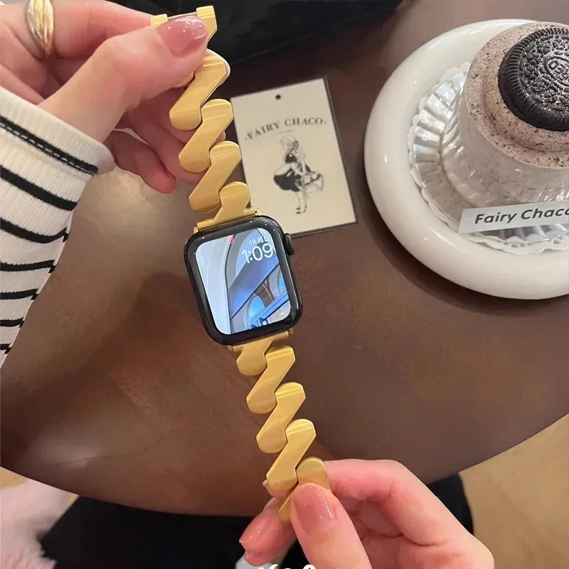 Фото Роскошный металлический ремешок для Apple Watch 41 мм 42 мм 49 мм 44 мм 45 мм волнистый матовый ремешок из нержавеющей стали для iWatch Series Ultra 8 7 6 5 4 SE №1