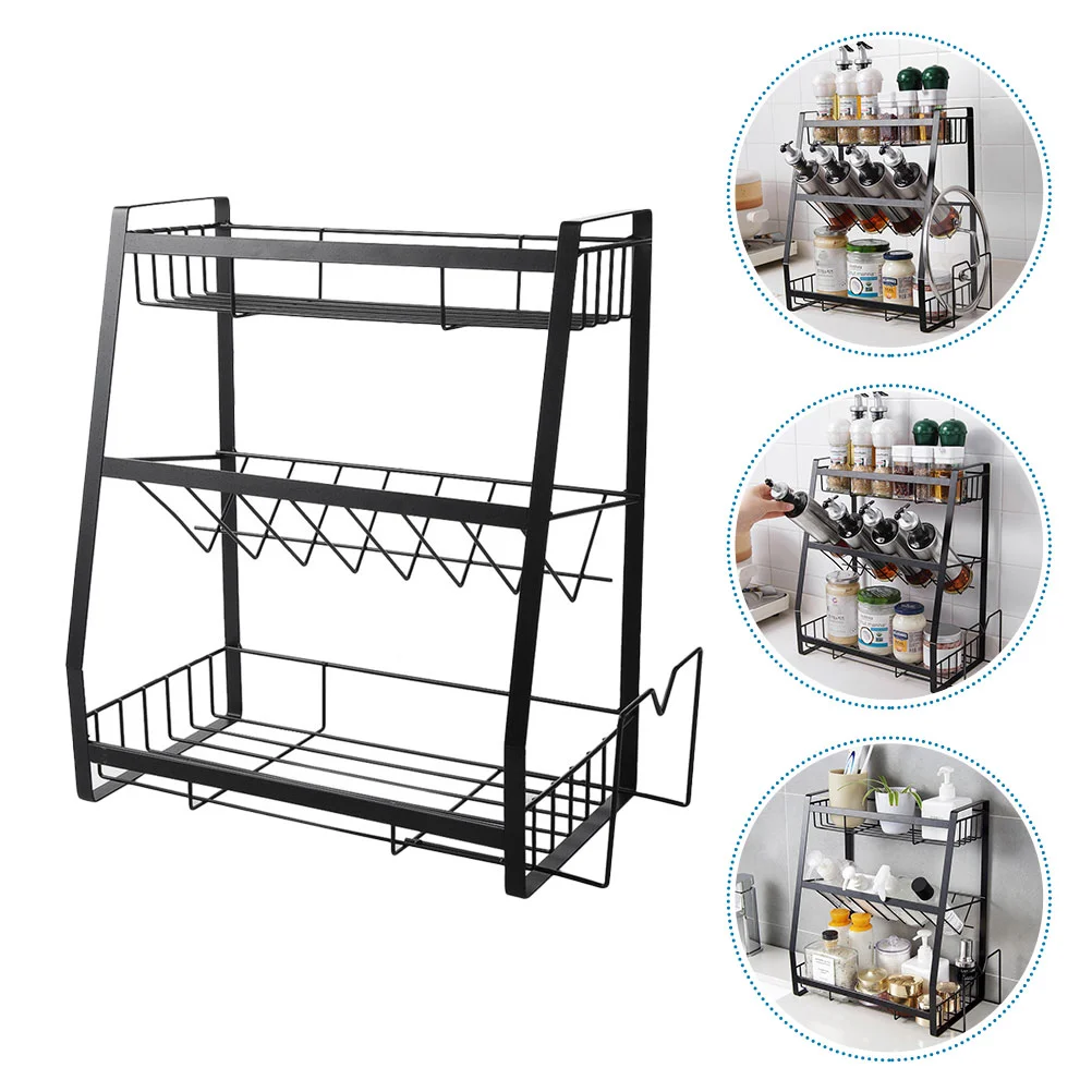 

Rack Iron Kitchen Seasoning Holder Three Layer Shelf Organizer Supplies Layers Storage Mount Kitchenware Table Sauce 3