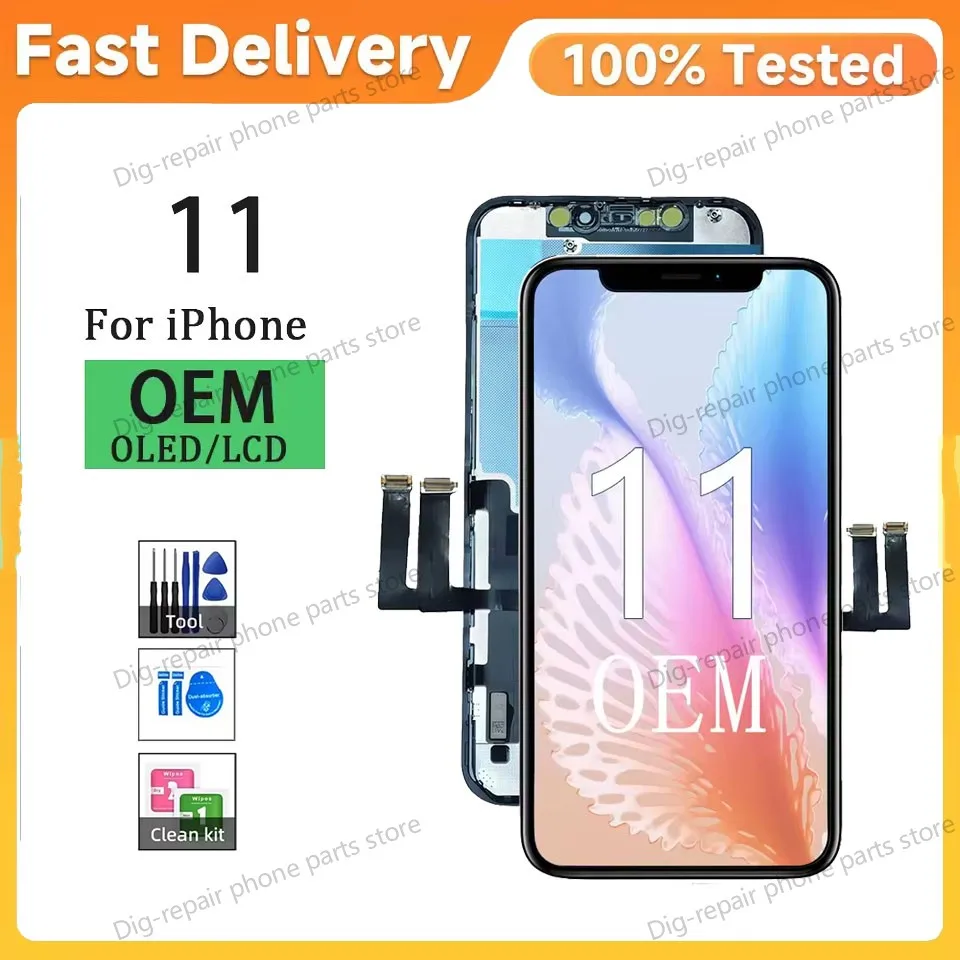Фото Сменный дисплей для iPhone 11, ЖК-дисплей A2221 A2111 A2223 OLED Pantalla для iPhone 11, ЖК-дисплей с цифровым преобразователем сенсорного экрана в сборе №1