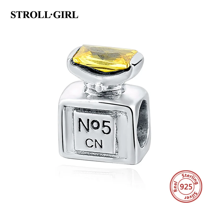 Fit Original European Bracelets 925 Sterling Silver Silver Perfume Bottle Beads Yellow Cz Square Charms for Women Jewlery Gift