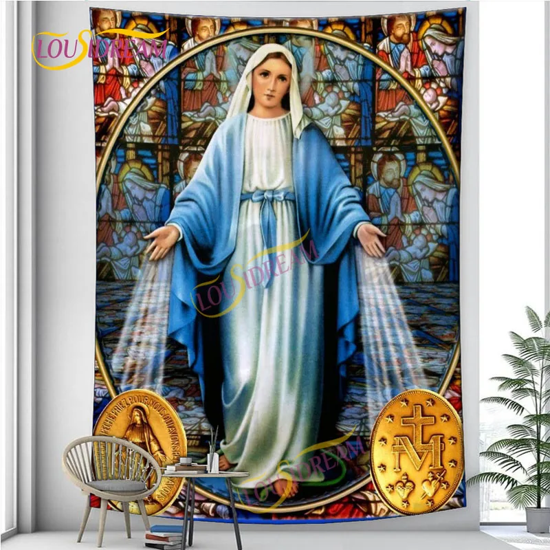 

Jesus Tapestry Bedroom Living Room Dorm Wall Decor Blessed Virgin Mary Tapestry Tablecloth Picnic Mat Cloth Beach Towel.