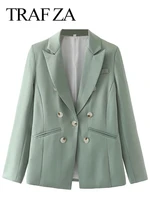 traf za solid color gray bean green elegant casual lady blazer premium single button pseudo three breasted womens blazer new