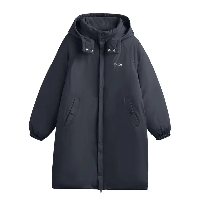 Women's Winter Warm Cotton Clothing Fashionable Hooded Thick Plus Velvet Parka Coat Loose Casual Solid Color Long Sleeve Coat