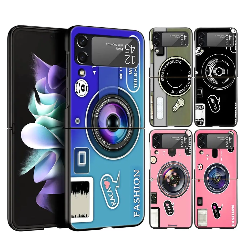 

Retro Camera Circuit Board Luxury Phone Cover For Samsung Galaxy ZFlip Case Black For Samsung Z Flip 3 5G Hard PC Foldable Shell
