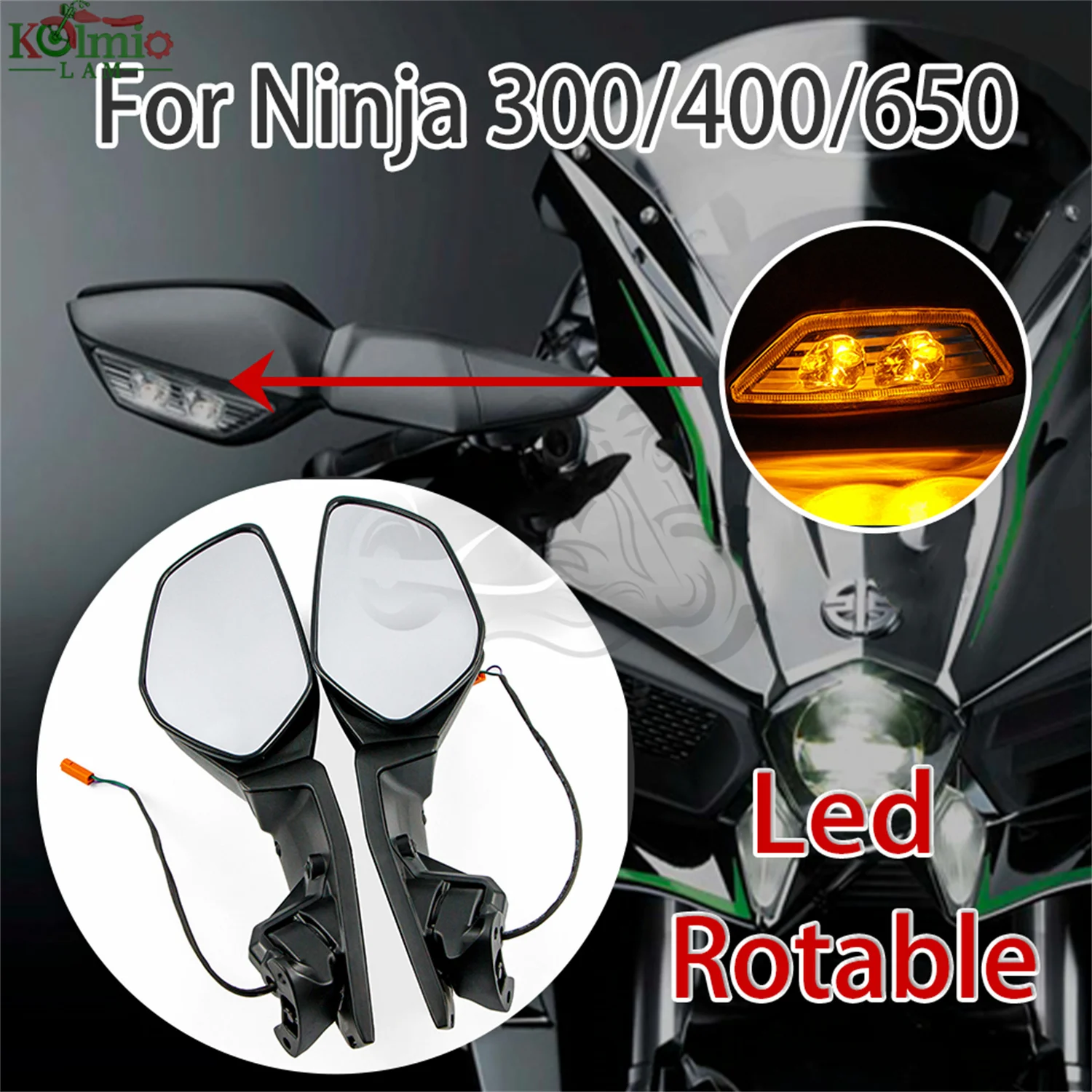 

Зеркало заднего вида со светодиодной подсветкой, для KAWASAKI NINJA 650 400 300, Мотоциклетные аксессуары, поворотное зеркало заднего вида EX650 EX400 EX300