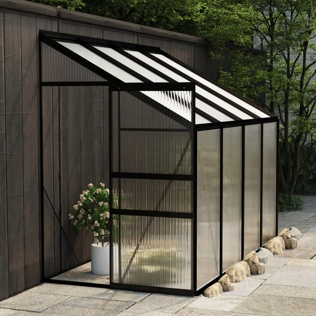 

Greenhouses Walk-in with Anthracite Aluminum Frame PC Board Garden Greenhouse Kit with Roof Vent and Rain Gutter