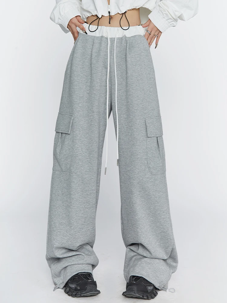

Винтажные серые джоггеры QWEEK Y2K, спортивные брюки, женские Мешковатые ретро-брюки в стиле Харадзюку 90-х годов, уличная одежда в стиле оверсайз в стиле хип-хоп, широкие брюки