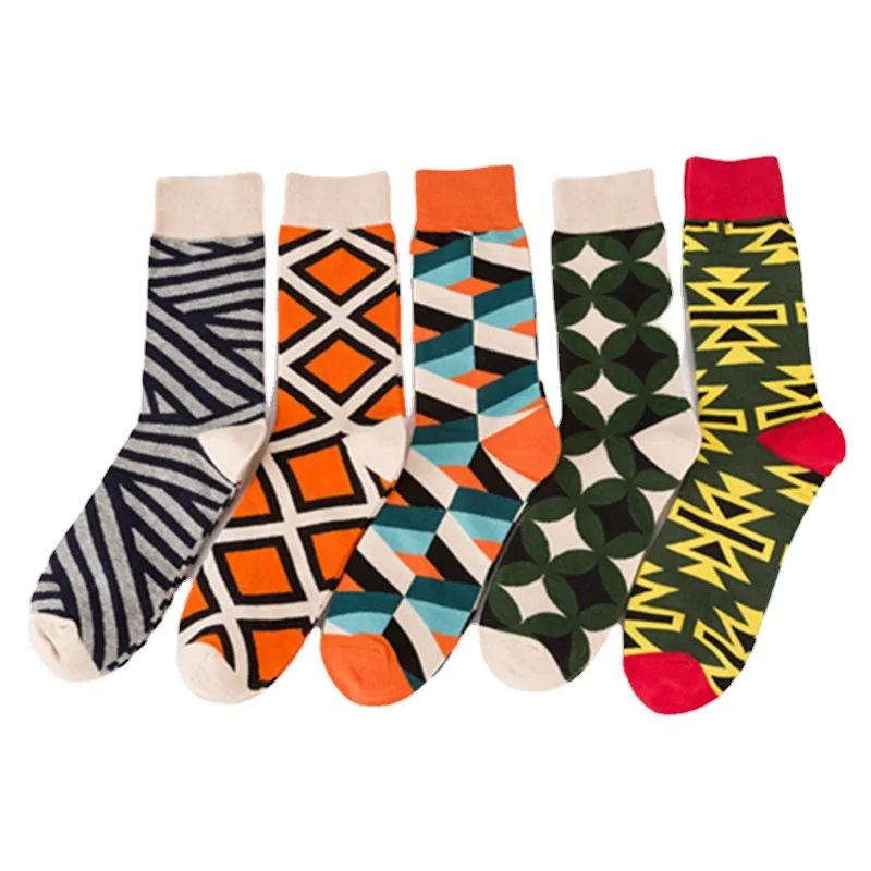 

10 Pairs/Lot Wholesale Price New Trend Fashion Men's Combed Cotton Socks Street Skateboard Happy Colorful Manufacturers Socks