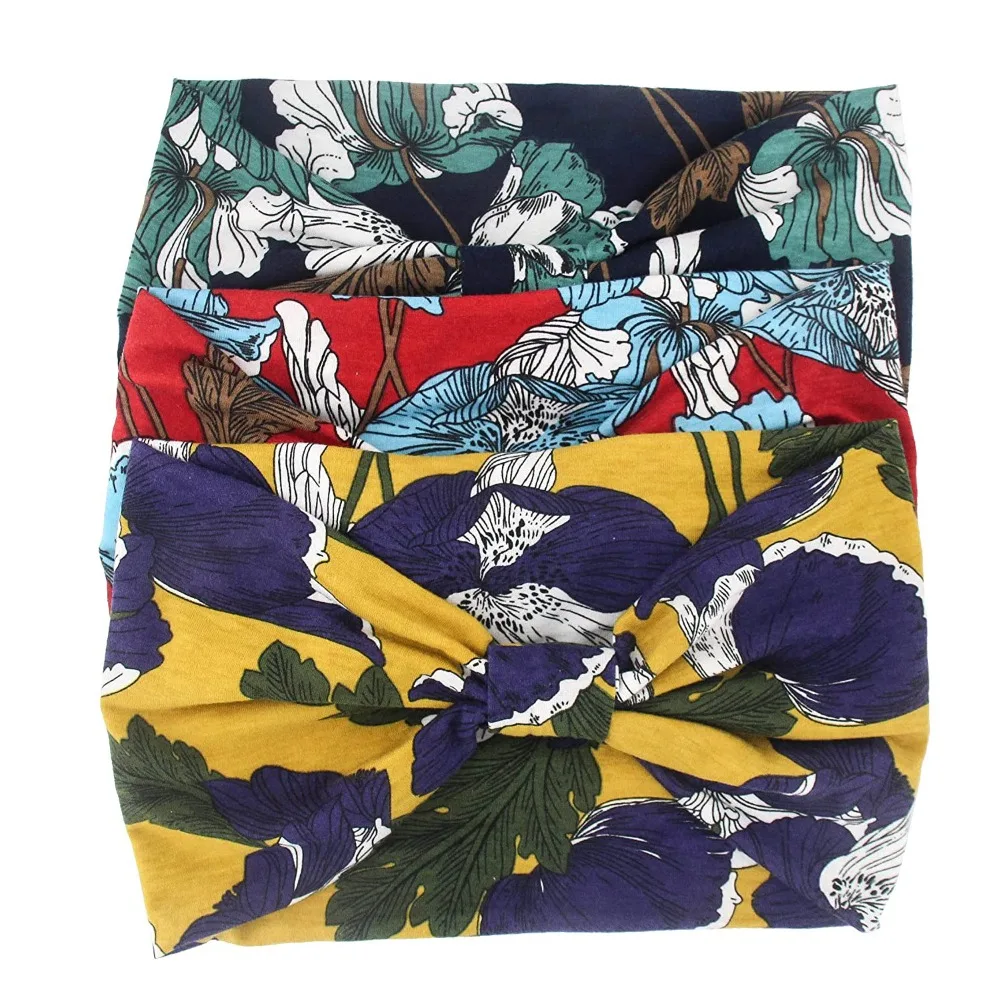 Богемный головной убор Эластичный Тюрбан винтажный узел широкий женский хлопок