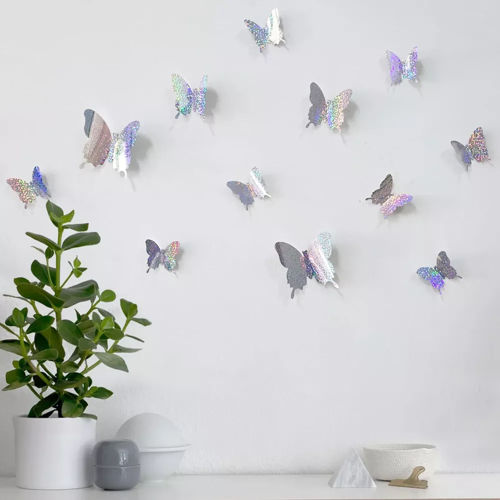 

NEW2022 12 pcs/set Glitter butterfly 3D Wall Sticker kids room Home Decoration living room Butterflies Wedding Decor art Decal s