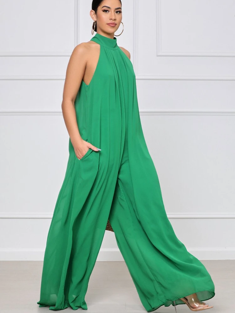 

Elegant Jumpsuit Women 2023 High Waisy Bandage Crewneck Work LOOSE Fashion Bodysuit Summer Oversize Streetwear Female Pants