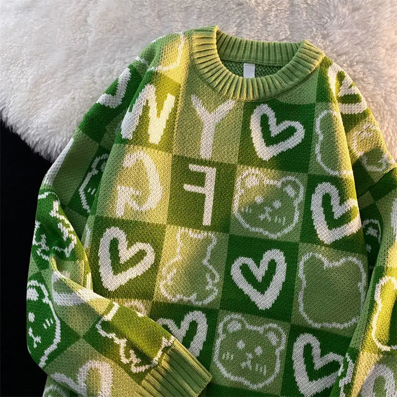 

Свитер женский оверсайз с мультяшным принтом, Свободный вязаный Ретро свитер в винтажном стиле, уличная одежда унисекс, Y2k, Осень-зима