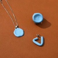 round irregular necklace milk blue enamel drip glaze ring triangle earrings fashion trendy brand jewelry accessories