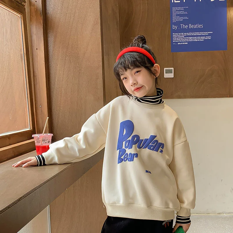 

Girls' velvet sweater 2022 new autumn and winter all-in-one velvet warm thickened high collar winter top 7-45