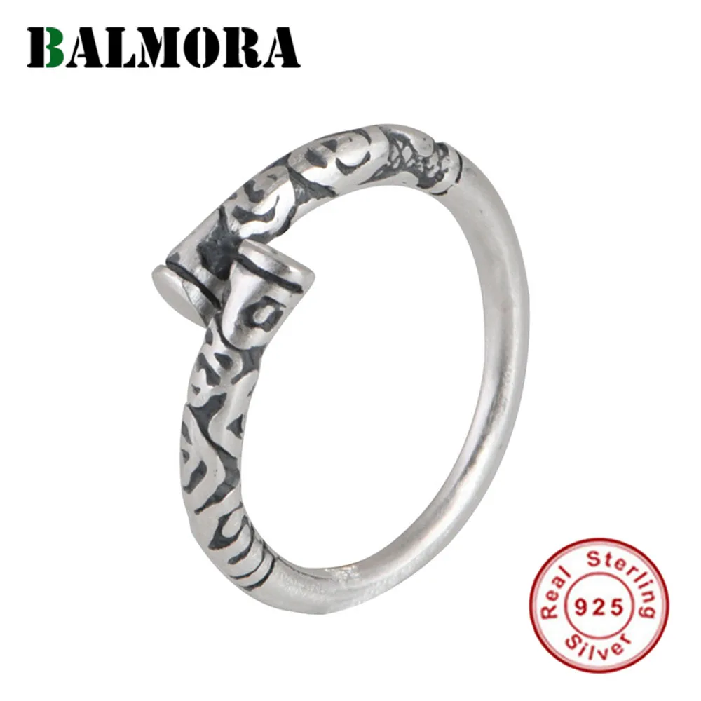 

BALMORA S925 Silver Vintage Golden Ridge Matte Finger Rings For Women Men Retro Sculpture Ruyi Open Anillo Jewelry Gift