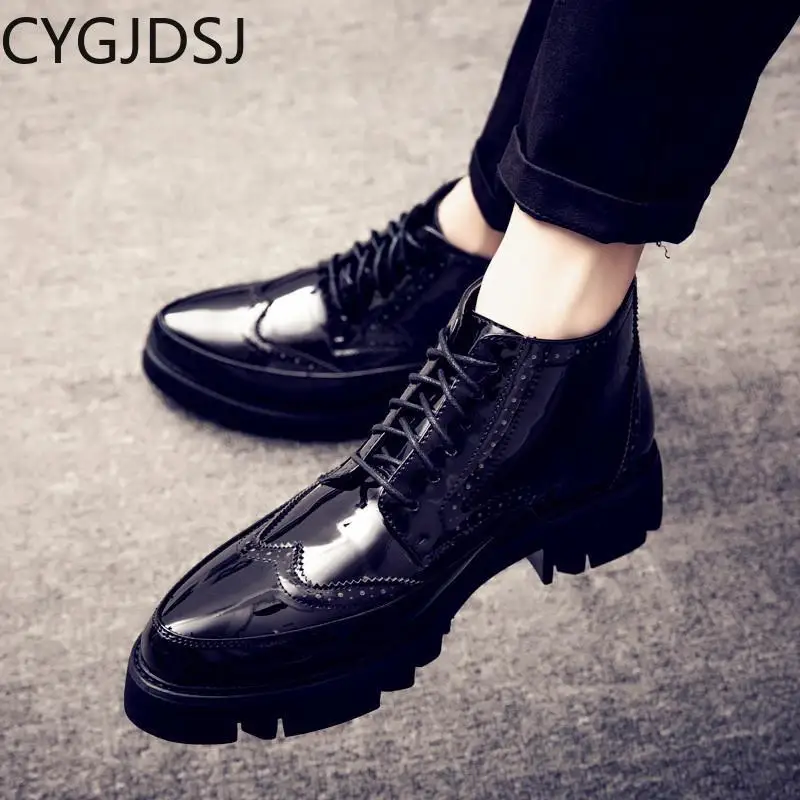 

Casuales Ankle Boots for Men Casual Shoes for Men Patent Leather Shoes for Men Black Boots Luxury Brand Designer Chaussure Homme