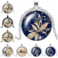 2019 new creative necklace national style flower gift glass convex round leaf pendant necklace fashion jewelry