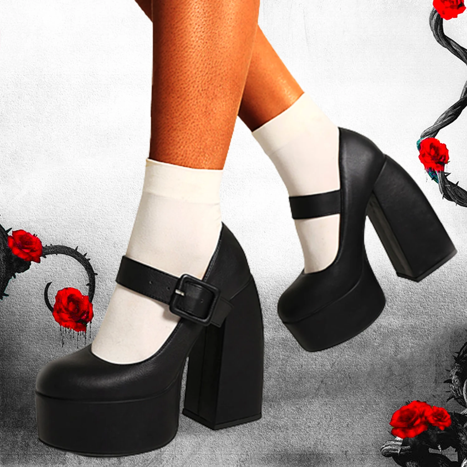 Женские туфли на массивном каблуке GIGIFOX черные розовые платформе большой размер