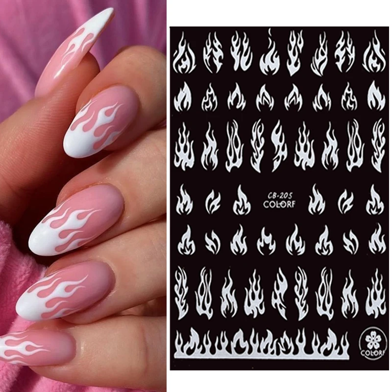 1 Sheet Flame Nail Stickers Adhesive Slider Holographic Fire Design Decals Black White Gold DIY Nail Art Decorations Manicure