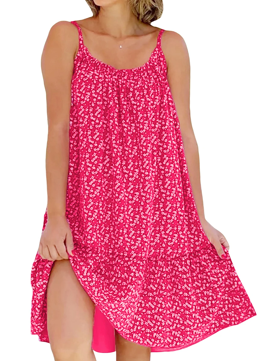 

Women Printed Camisole Dress Boho Floral Mini Sundress Spaghetti Strap Loose Flowy Swing Beach Short Tank Dress