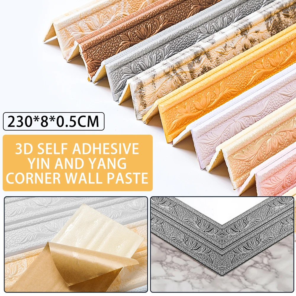 

3D Wall Trim Line Skirting Border Self Adhesive Waterproof Baseboard Wallpaper Wall Sticker For Living Room Home Decor