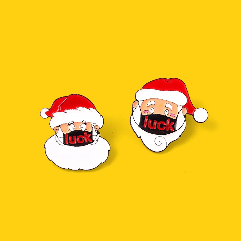 

Santa Wears Masks and Holiday Gifts Women's Brooch Friends Enamel Pin Christmas Lapel Pins New Year Gift Badges Jewelry Fashion