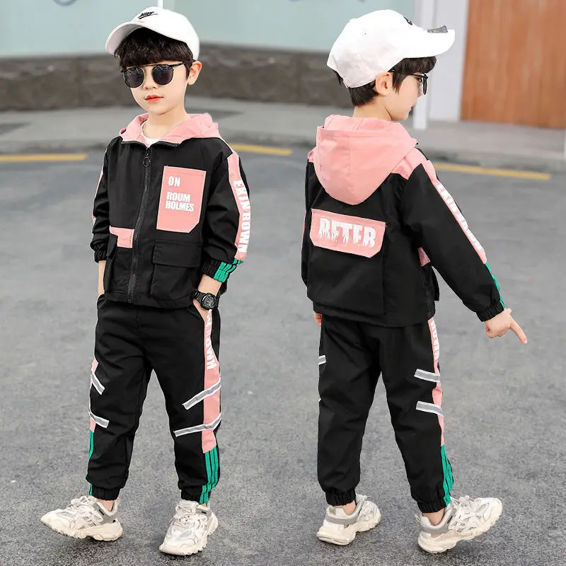 

2022 New Spring Autumn Boy Clothing Sets Boy Teen Clothes For Children Fashion Hooded Letter Printed High Quality 4 6 8 10 12 T