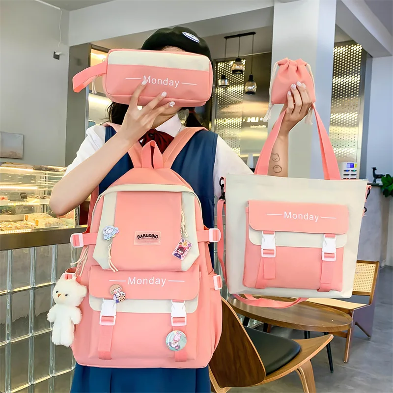 

4PCS New Fashion Children School Backpack Cute Women'S Bagpack Bookbag Laptop Bag For Teens Girls Students Bag Rucksack Mochila
