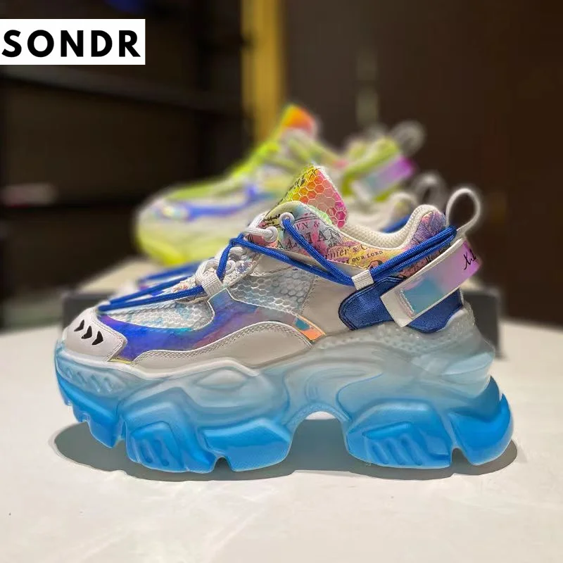 

European sponge cake thick bottom breathable mesh single shoes 2022 new color sports leisure tall daddy shoes female INS tide