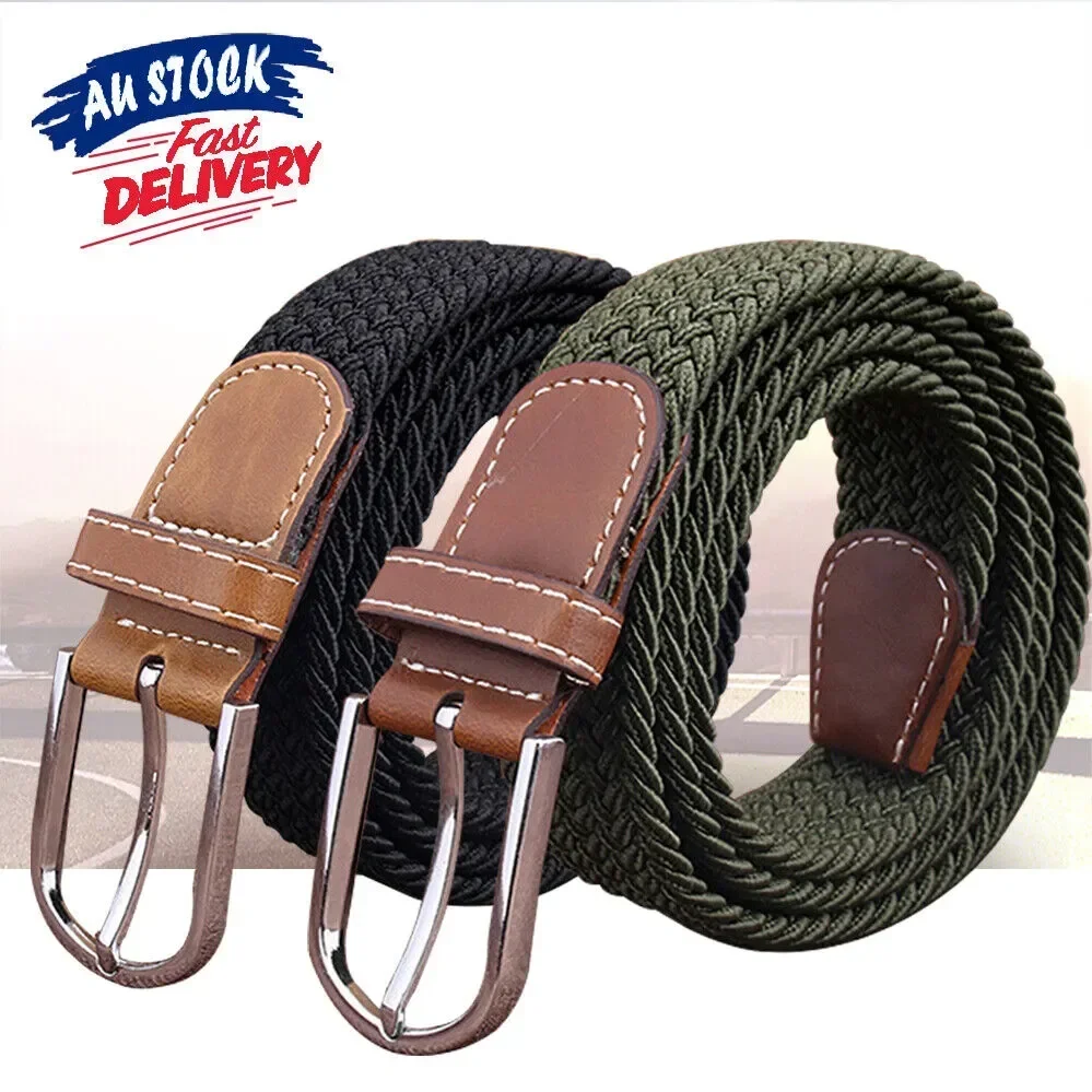 

Elastic Waistband Punching New Grooms Canvas For Stretch Women No Woven Accessories Attire Leather Fashion Men Belts Wedding